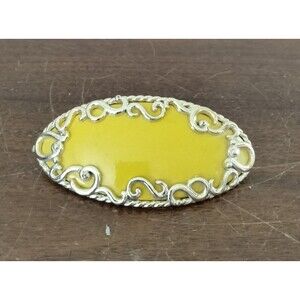 1980s Vintage Large Barrette, Yellow And Gold Tone Metal